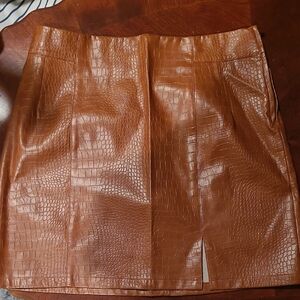 Skies Are Blue Brown Croc-Embossed Mini Skirt